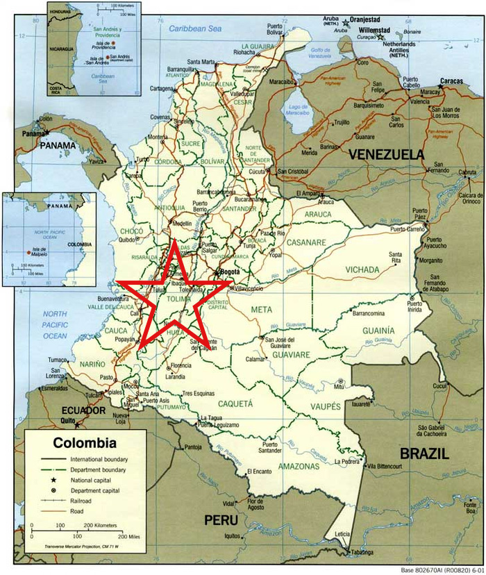 Colombia Tolima Region Map